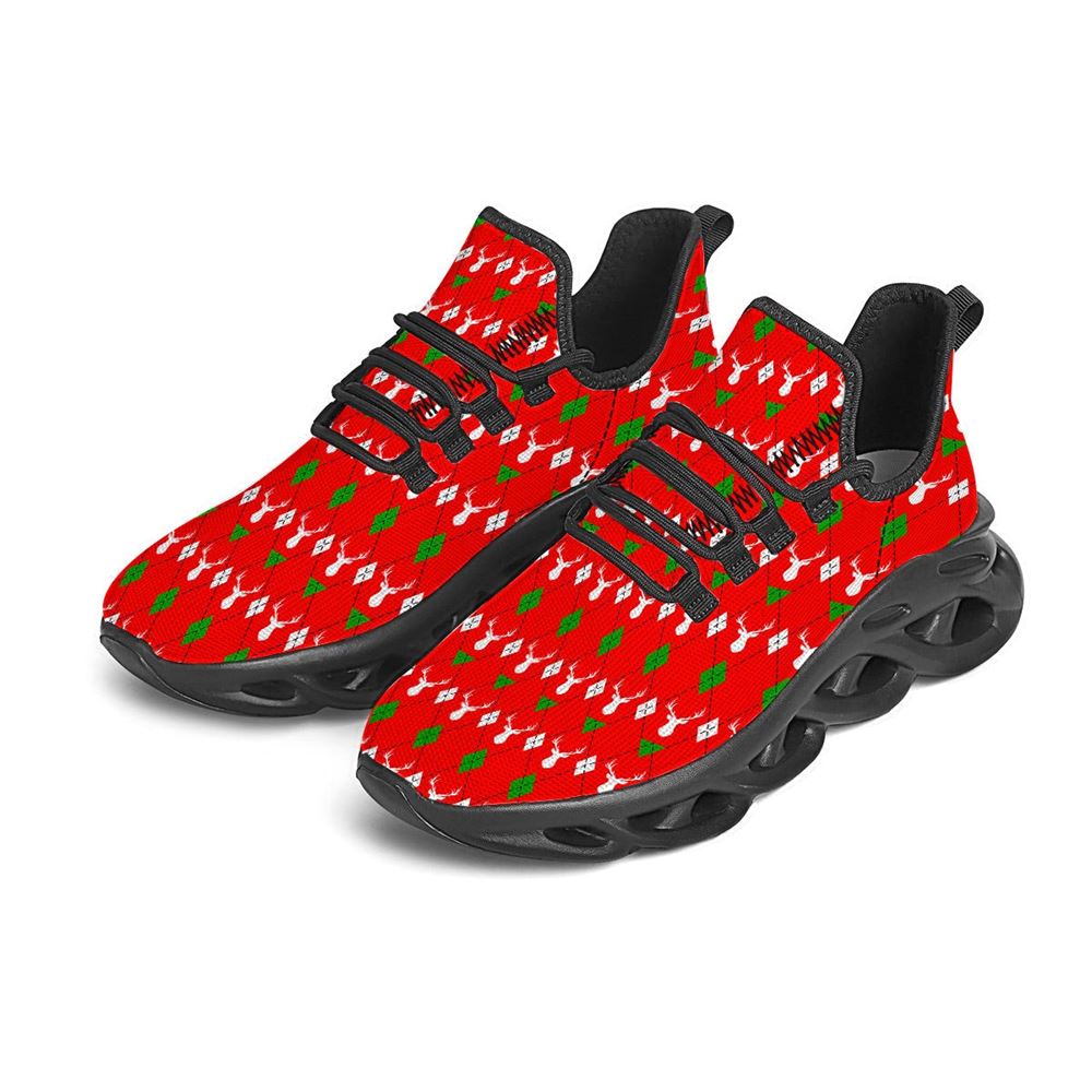 Deer Argyle Christmas Print Pattern Black Max Soul Shoes For Men Women, Best Running Sneaker, Christmas Shoes, Winter Fashion Shoes