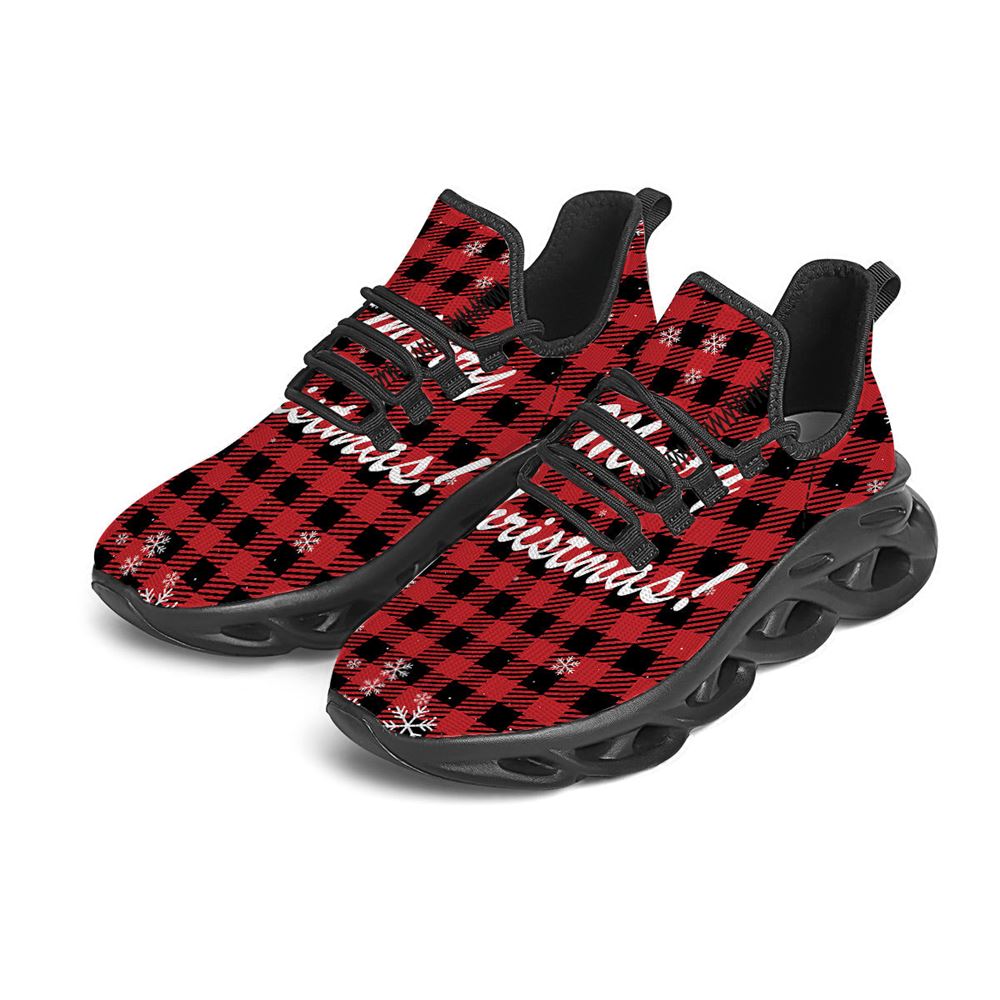 Buffalo Plaid Christmas Print Black Max Soul Shoes For Men Women, Best Running Sneaker, Christmas Shoes, Winter Fashion Shoes