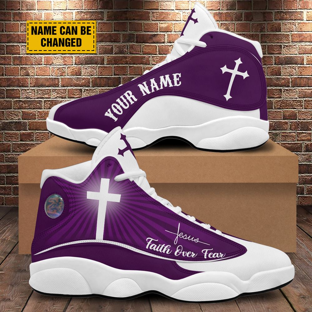 Faith Over Fear Customized Purple Jesus Jd13 Shoes For Man And Women, Christian Basketball Shoes, Gifts For Christian, God Shoes