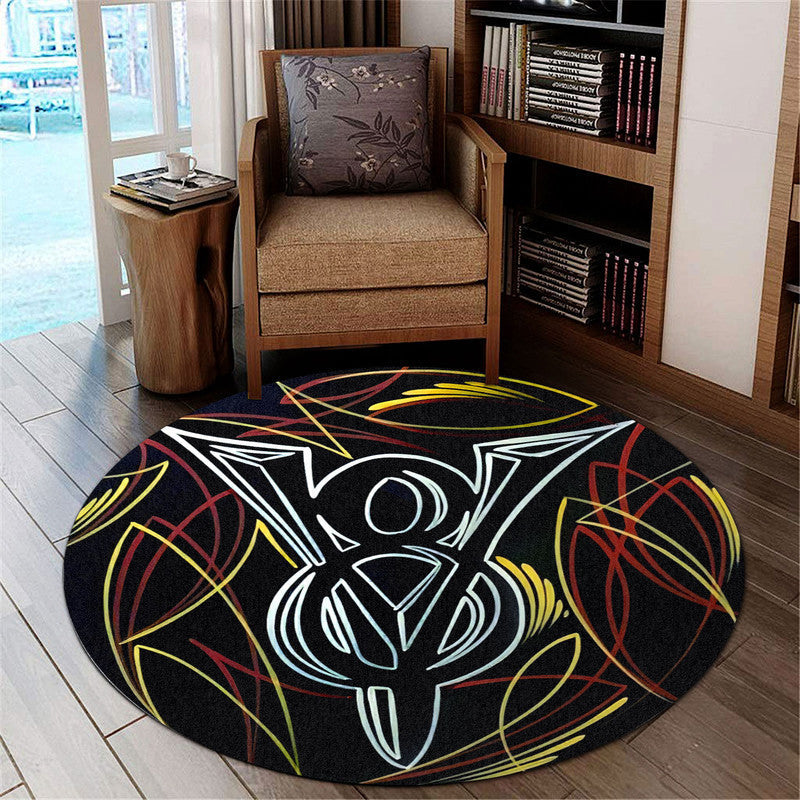 V8 Pinstripe Hot Rod Vintage Round Mat Round Floor Mat Room Rugs Carpet Outdoor Rug Washable Rugs