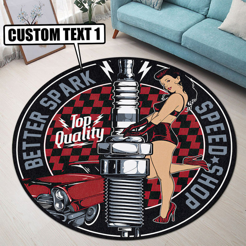 Personalized Speed Shop Garage Decor, Home Bar Decor Hot Rod Round Mat