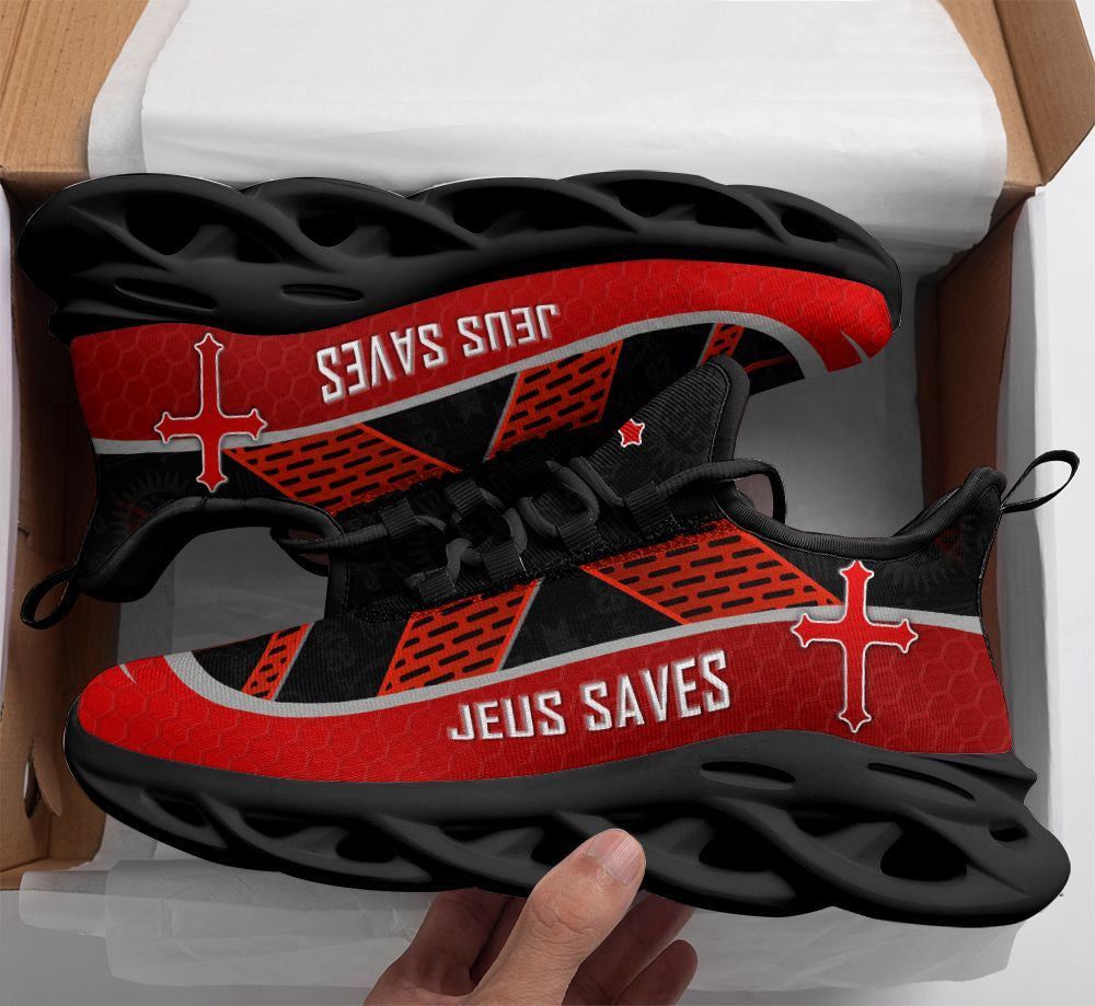 Christian Best Running Shoes, Jesus Running Sneakers Black Red Max Soul Shoes For Men And Women, Jesus Fashion Shoes