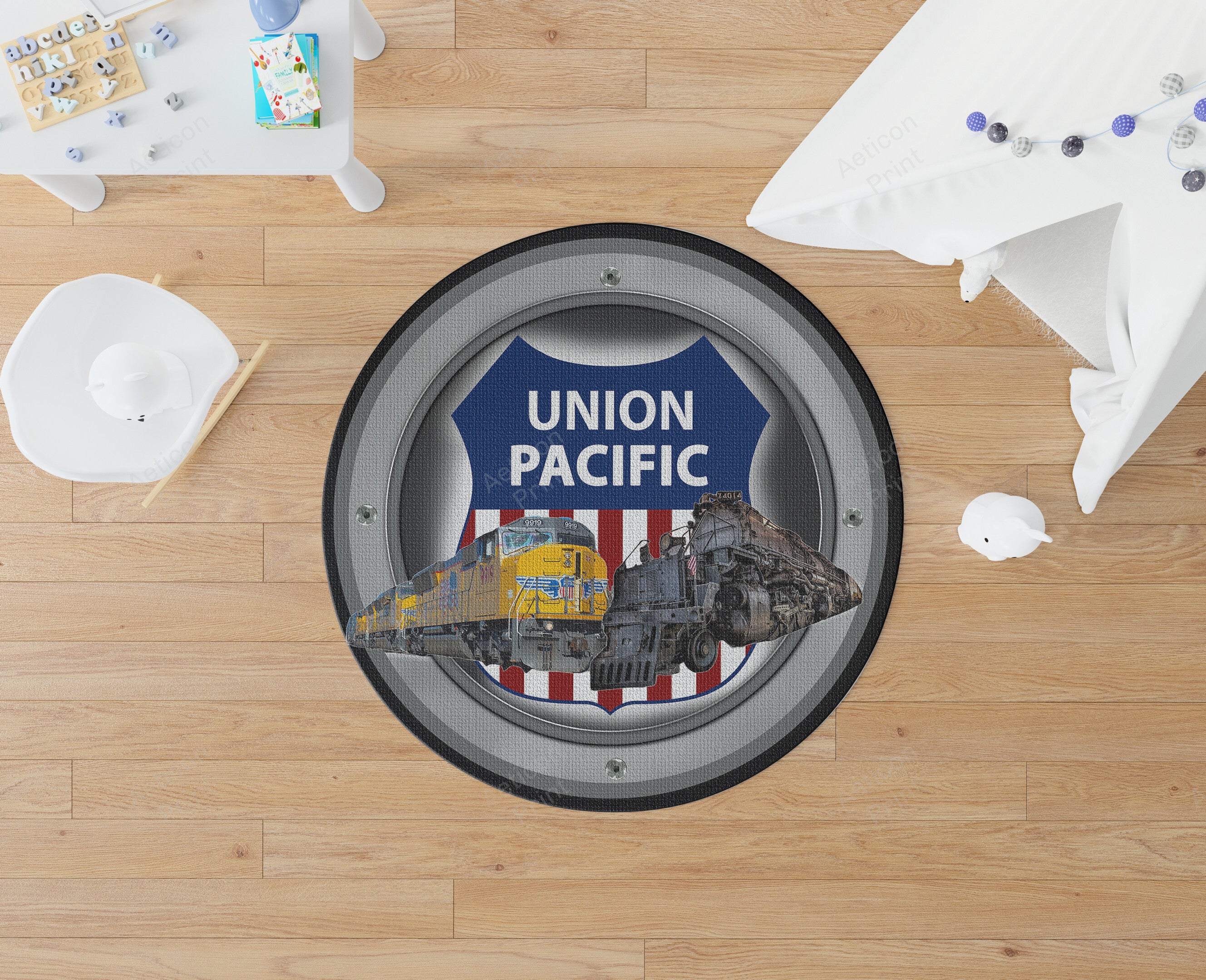 Union Pacific Railroad Round Rug Round Floor Mat Room Rugs Carpet Outdoor Rug Washable Rugs