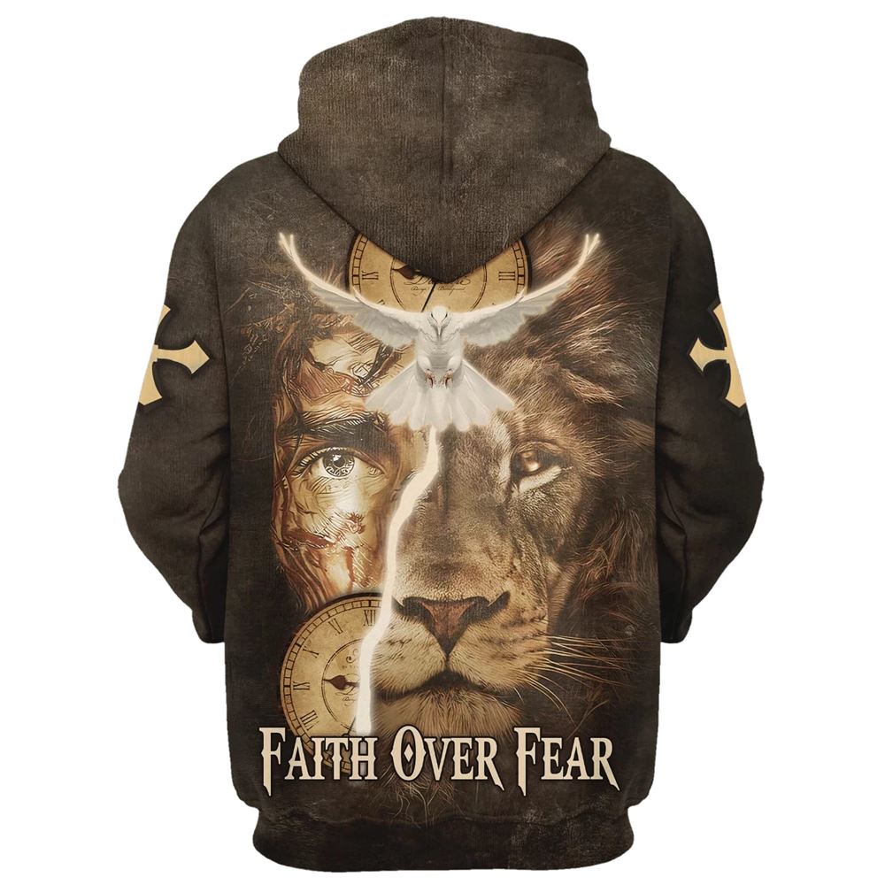 Failth Over Fear Lion Jesus 3D Hoodie For Men & Women, God 3D Printed Hoodie, Christian Apparel Hoodies