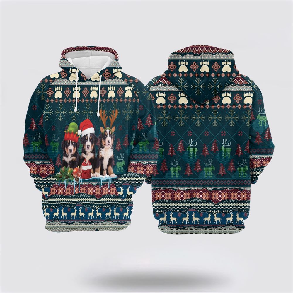 Cute Bernese Mountain Dog Christmas All Over Print 3D Hoodie For Men & Women, Christmas Dog Hoodie, Christmas Hoodie Cute, Christmas Gift