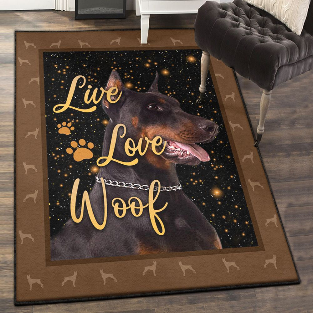 Doberman Pinscher Modern Rugs Live Love Woof Doberman Rug Rectangle Rugs Washable Area Rug Non-Slip Carpet For Living Room Bedroom