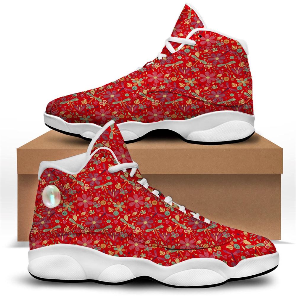 Christmas Basketball Shoes, Floral Dragonfly Christmas Print Pattern Jd13 Shoes For Men Women, Christmas Fashion Shoes