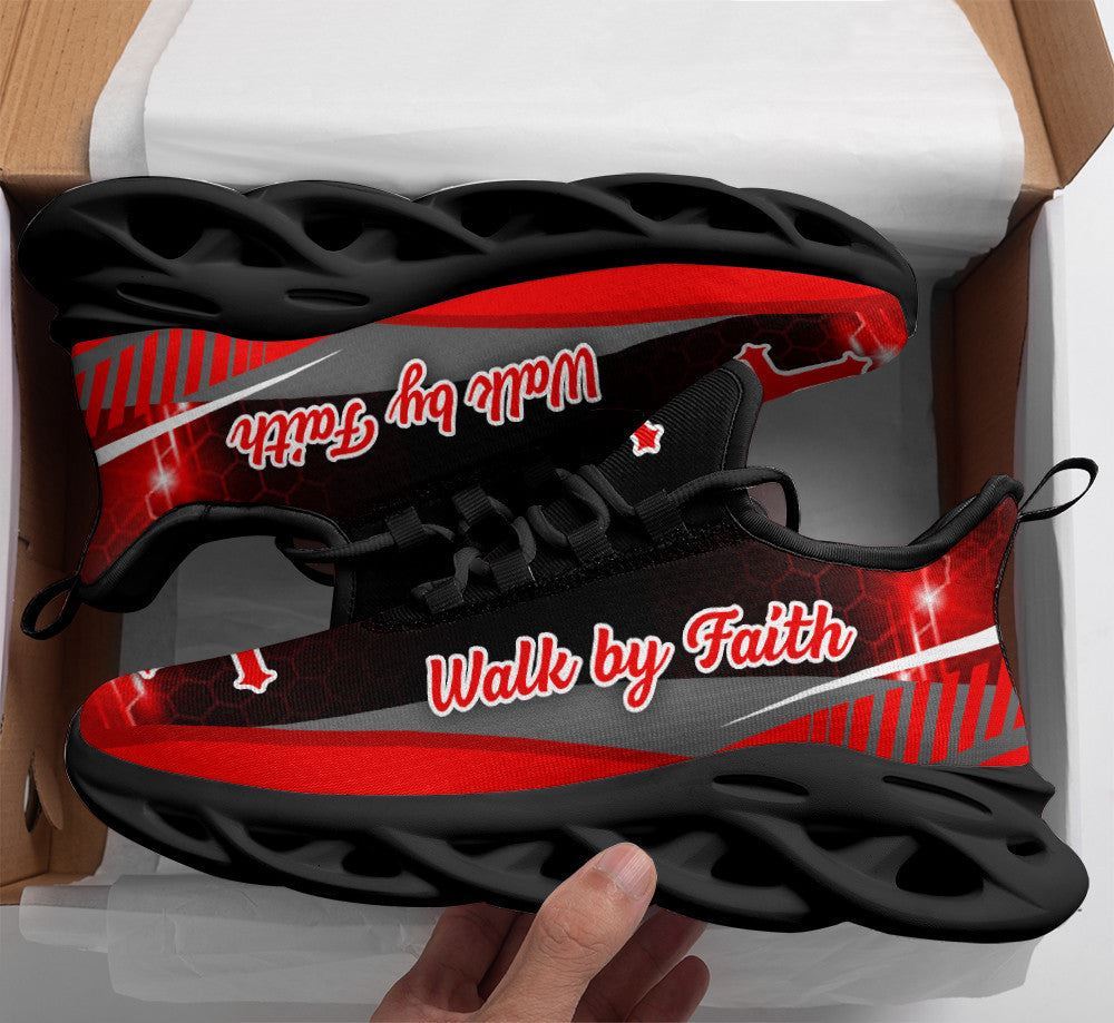 Christian Best Running Shoes, Red Jesus Walk By Faith Running Shoes Max Soul Shoes For Men And Women, Jesus Fashion Shoes