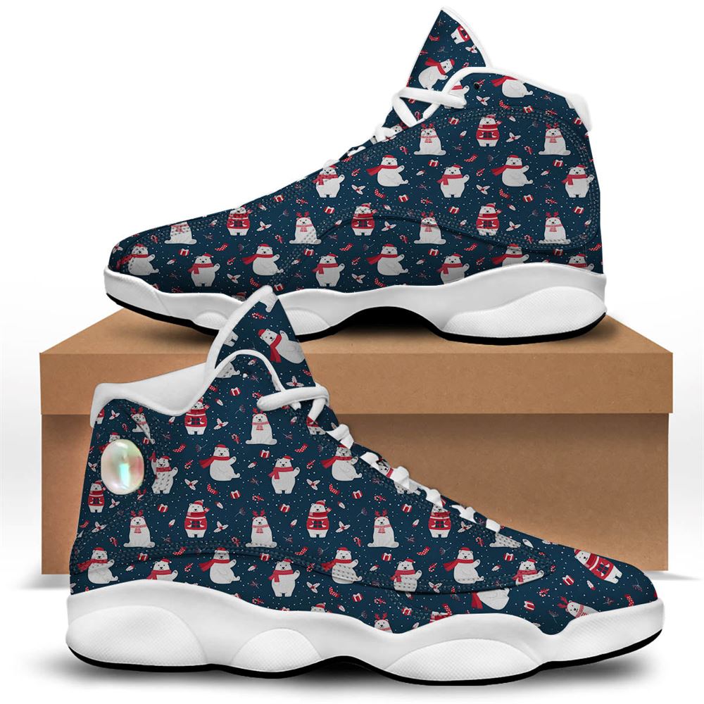 Christmas Basketball Shoes, Polar Bear Christmas Print Pattern Jd13 Shoes For Men Women, Christmas Fashion Shoes