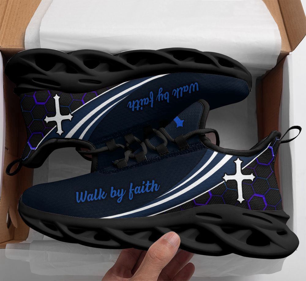 Christian Best Running Shoes, Jesus Walk By Faith Running Blue Christ Sneakers Max Soul Shoes For Men And Women, Jesus Fashion Shoes