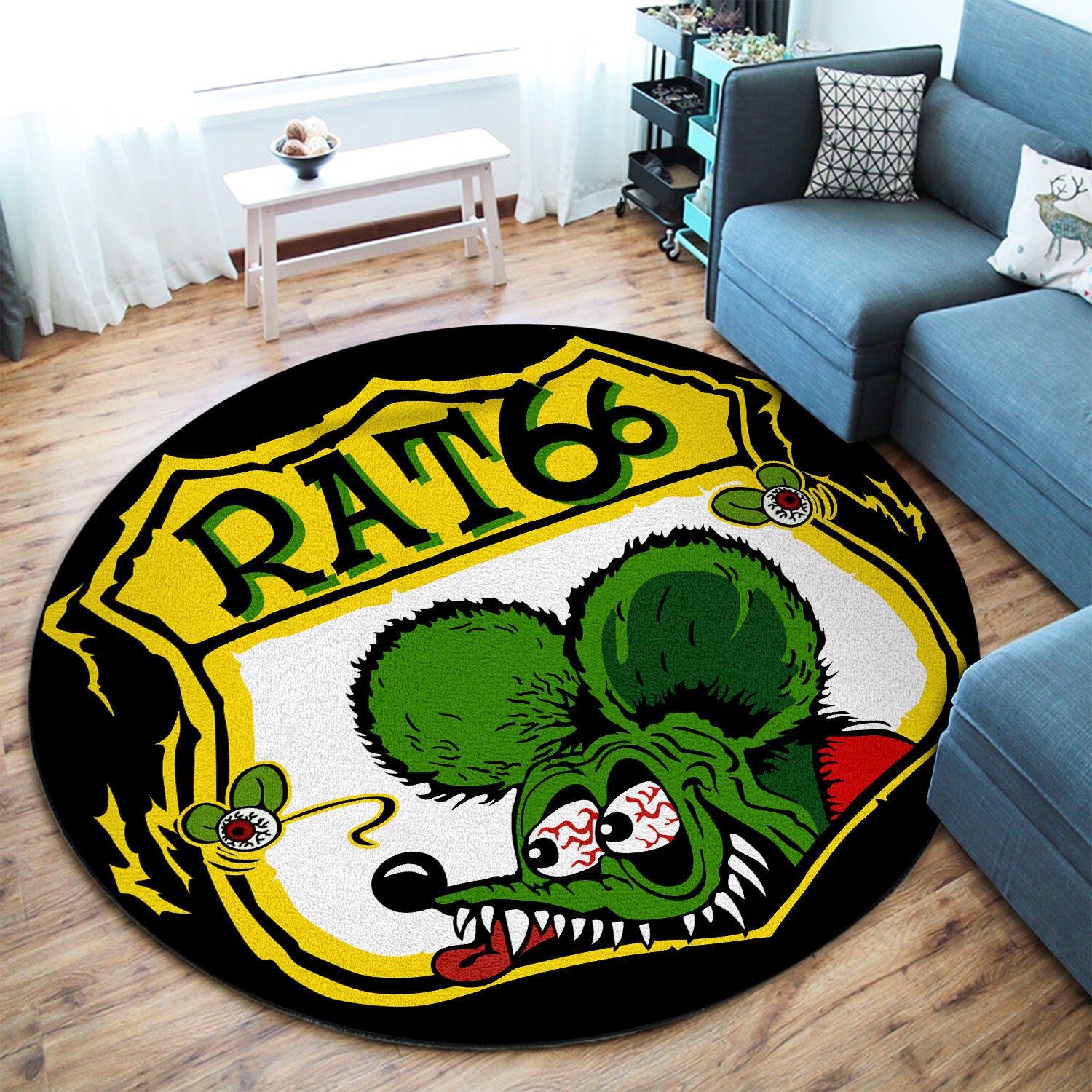 Rat 66 Hot Rod Round Mat Round Floor Mat Room Rugs Carpet Outdoor Rug Washable Rugs