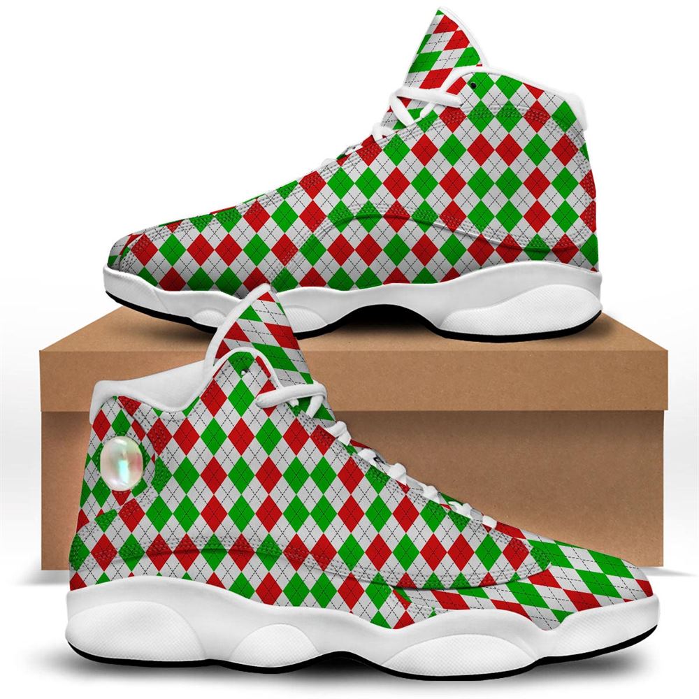 Christmas Basketball Shoes, Argyle Merry Christmas Print Pattern Jd13 Shoes For Men Women, Christmas Fashion Shoes