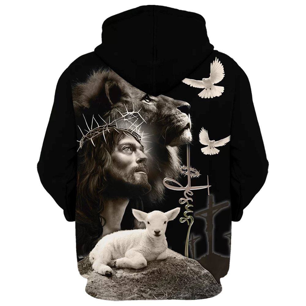 3D All Over Print Black Jesus And Lion Hoodies Jesus Hoodie Men & Women, God 3D Printed Hoodie, Christian Apparel Hoodies