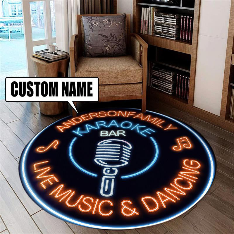 Personalized Karaoke Bar Living Room Round Mat Circle Rug