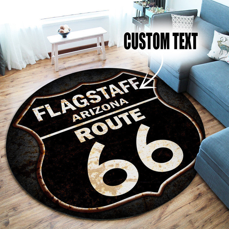 Personalized Route 66 Garage Decor, Home Bar Decor Hot Rod Round Mat