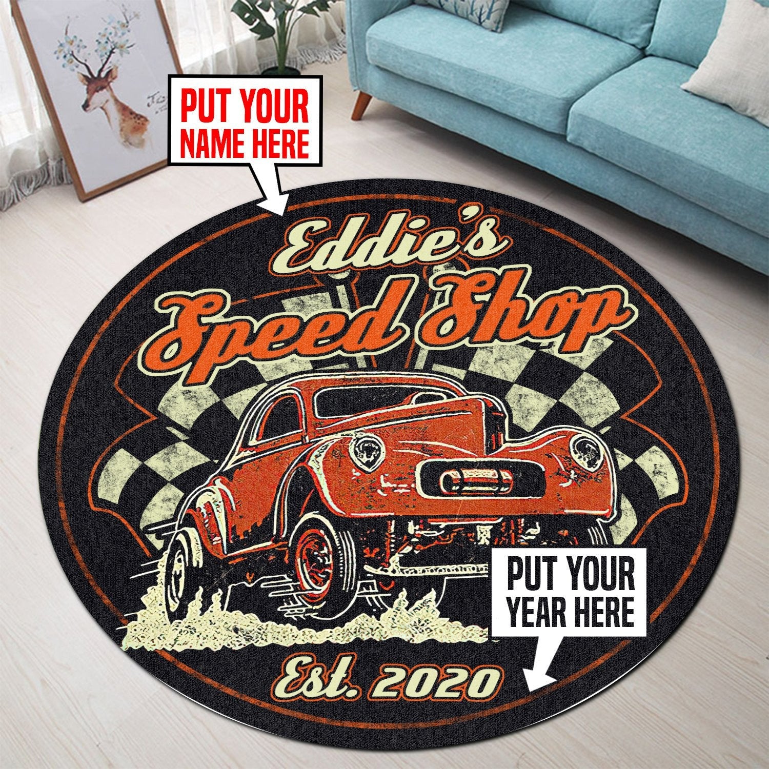 Personalized Speed Shop Living Room Round Mat Circle Rug