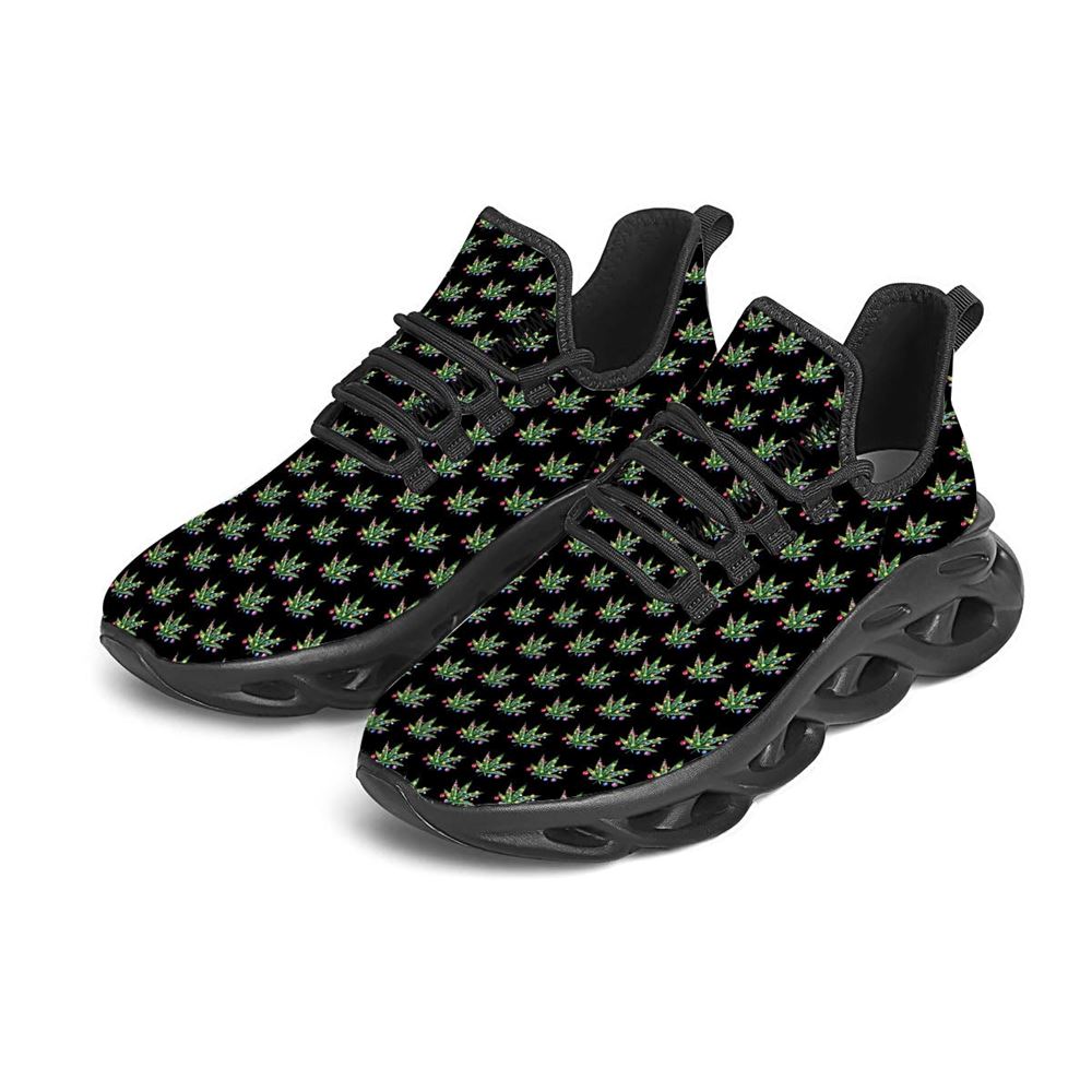 Pot Leaf Christmas Print Pattern Black Max Soul Shoes For Men Women, Best Running Sneaker, Christmas Shoes, Winter Fashion Shoes