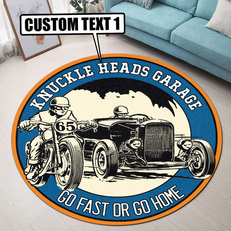 Personalized Hot Rod Garage Decor, Home Bar Decor Go Fast Or Go Home Round Mat