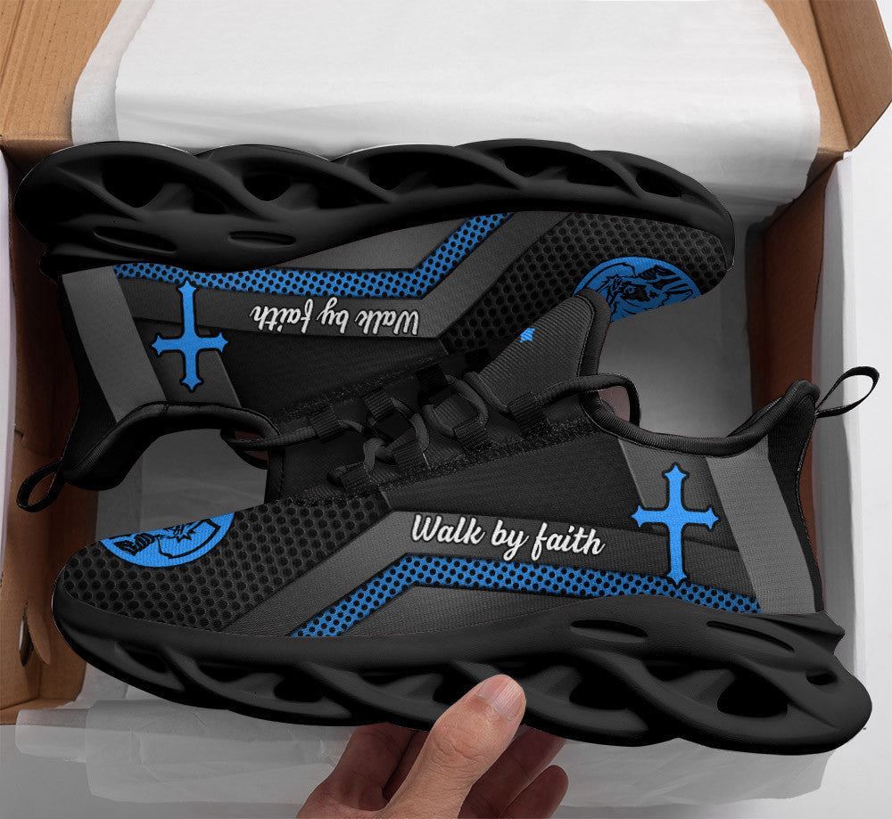 Christian Best Running Shoes, Jesus Walk By Faith Running Sneakers Blue Max Soul Shoes For Men And Women, Jesus Fashion Shoes