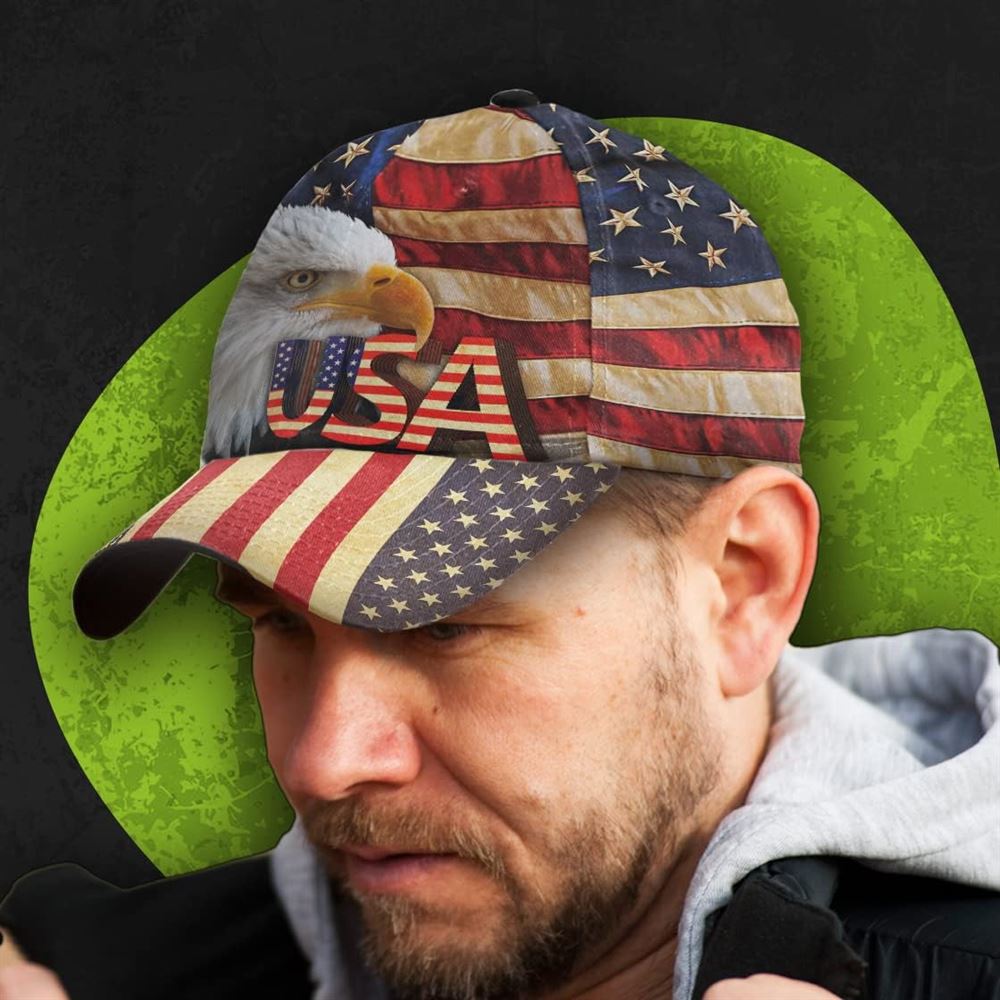 The Eagle Usa Flag Classic Hat All Over Print, Christian Baseball Cap, Religious Cap, Jesus Gift, Jesus Hat