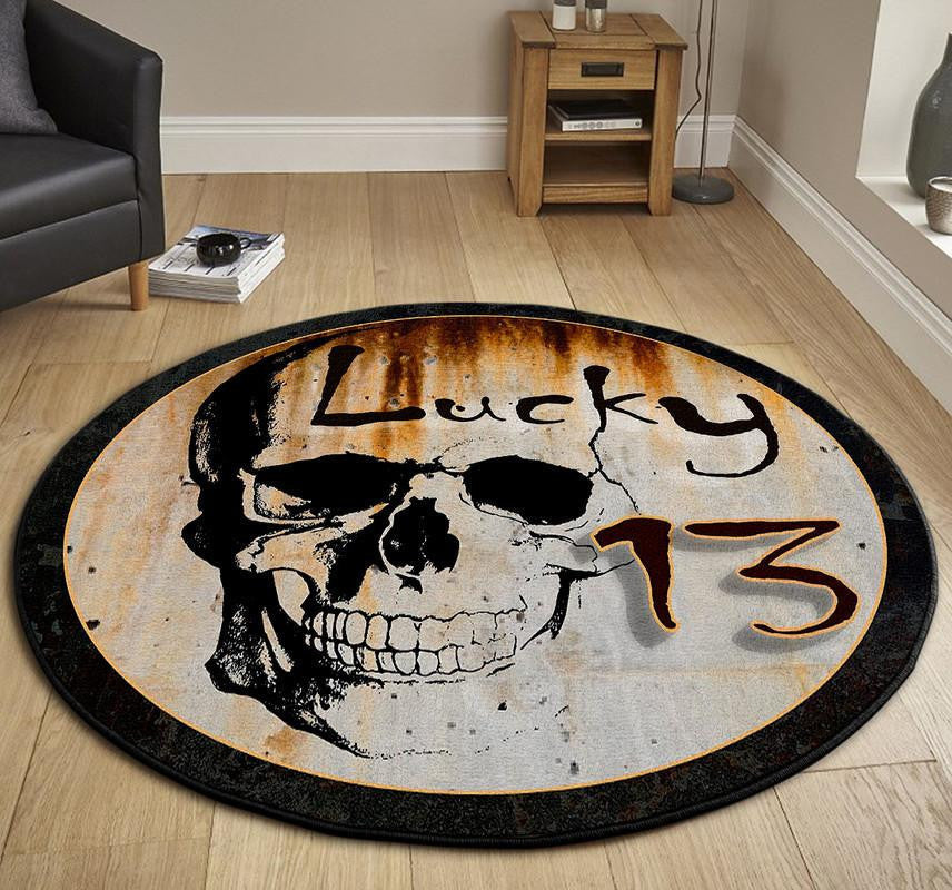 Phantom Series Lucky 13 Rat Rod Round Mat Round Floor Mat Room Rugs Carpet Outdoor Rug Washable Rugs