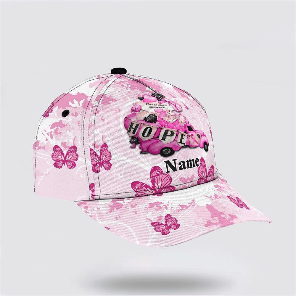 Customized Breast Cancer Awareness Hope Car And Butterfly Baseball Cap, Gifts For Breast Cancer Patients, Breast Cancer Hat