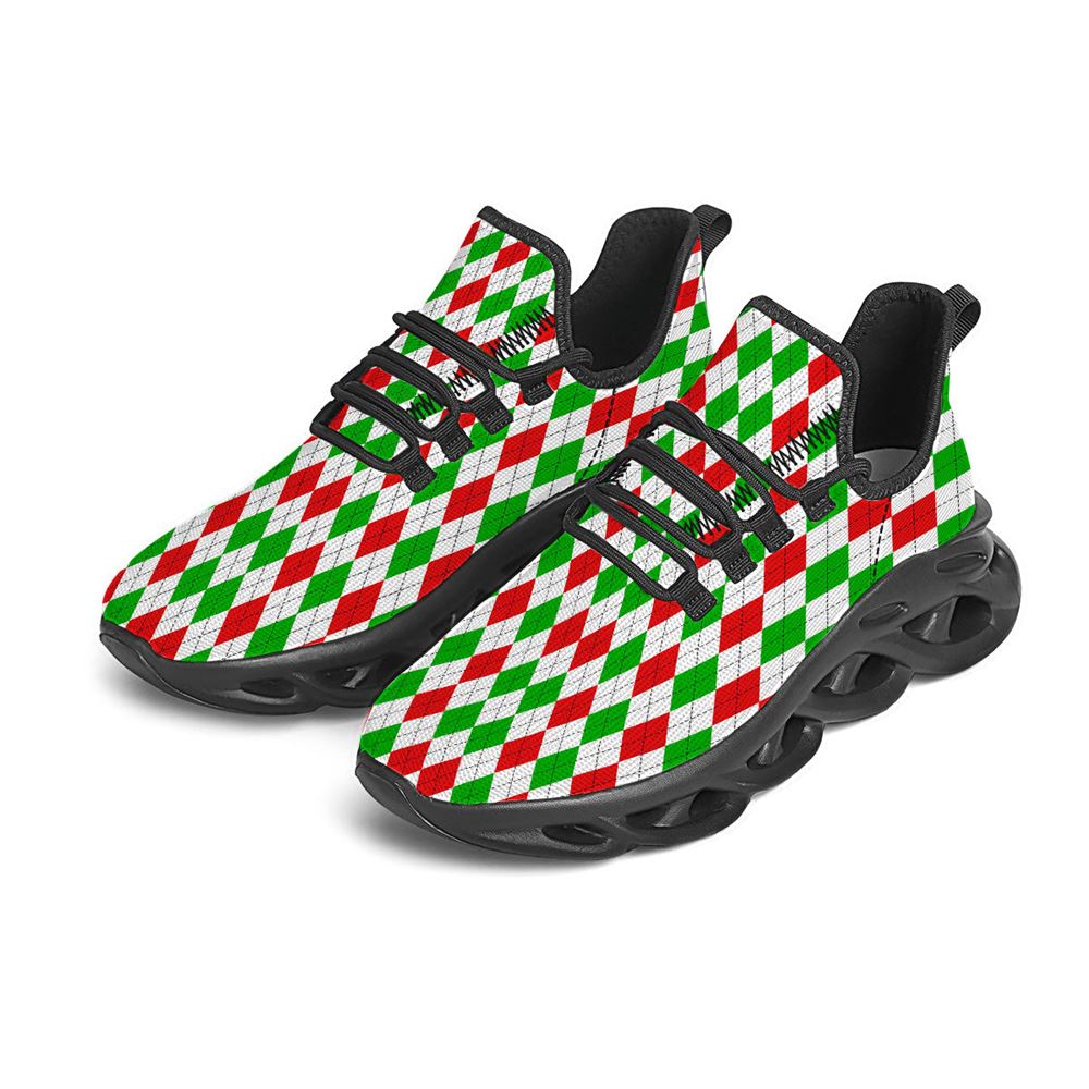 Argyle Merry Christmas Print Pattern Black Max Soul Shoes For Men Women, Best Running Sneaker, Christmas Shoes, Winter Fashion Shoes