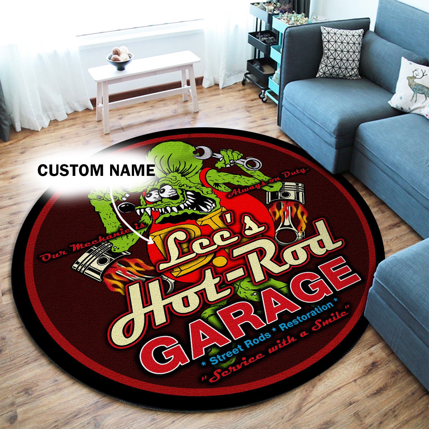 Personalized Hot Rod Rat Fink Round Mat Round Floor Mat Room Rugs Carpet Outdoor Rug Washable Rugs