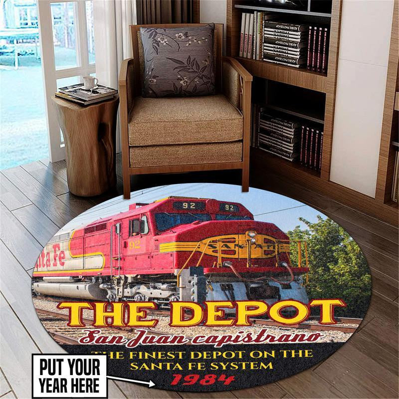 Personalized Santa Fe Depot Railroad Round Mat Round Floor Mat Room Rugs Carpet Outdoor Rug Washable Rugs