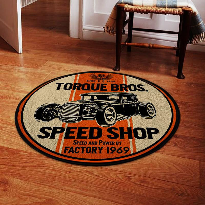 Torque Brothers Speed Shop Living Room Round Mat Circle Rug