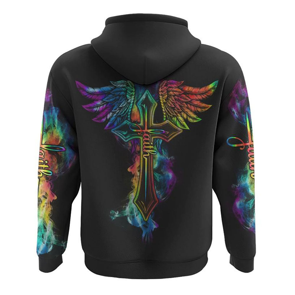 Faith Colorful Wings Cross Smoke All Over Print 3D Hoodie, Christian Hoodie, Christian Sweatshirt, Bible Verse Shirt