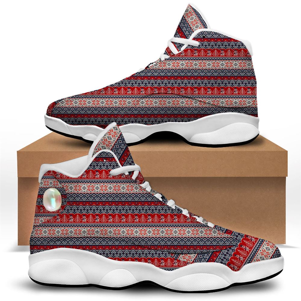 Christmas Basketball Shoes, Knitted Christmas Snowman Print Pattern Jd13 Shoes For Men Women, Christmas Fashion Shoes