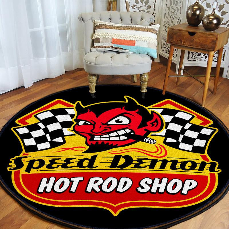 Speed Demon Hot Rod Shop Round Mat Round Floor Mat Room Rugs Carpet Outdoor Rug Washable Rugs