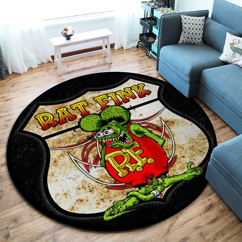 Route 66 Hot Rod Round Mat Round Floor Mat Room Rugs Carpet Outdoor Rug Washable Rugs