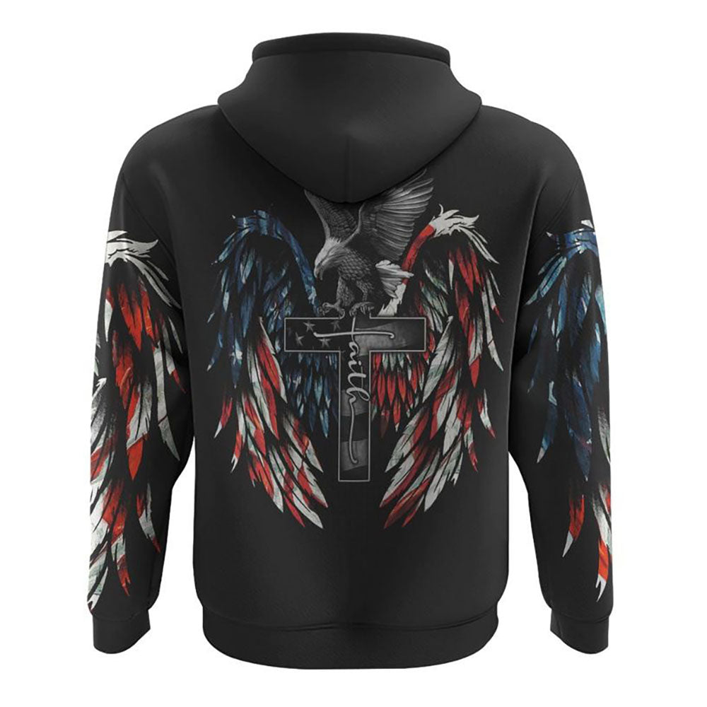 Eagle Faith Painting American Flag All Over Print 3D Hoodie, Christian Hoodie, Christian Sweatshirt, Bible Verse Shirt