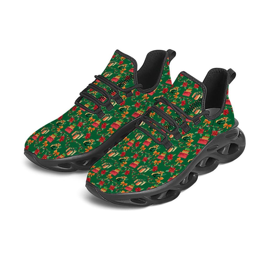 Poinsettia Cute Christmas Print Pattern Black Max Soul Shoes For Men Women, Best Running Sneaker, Christmas Shoes, Winter Fashion Shoes