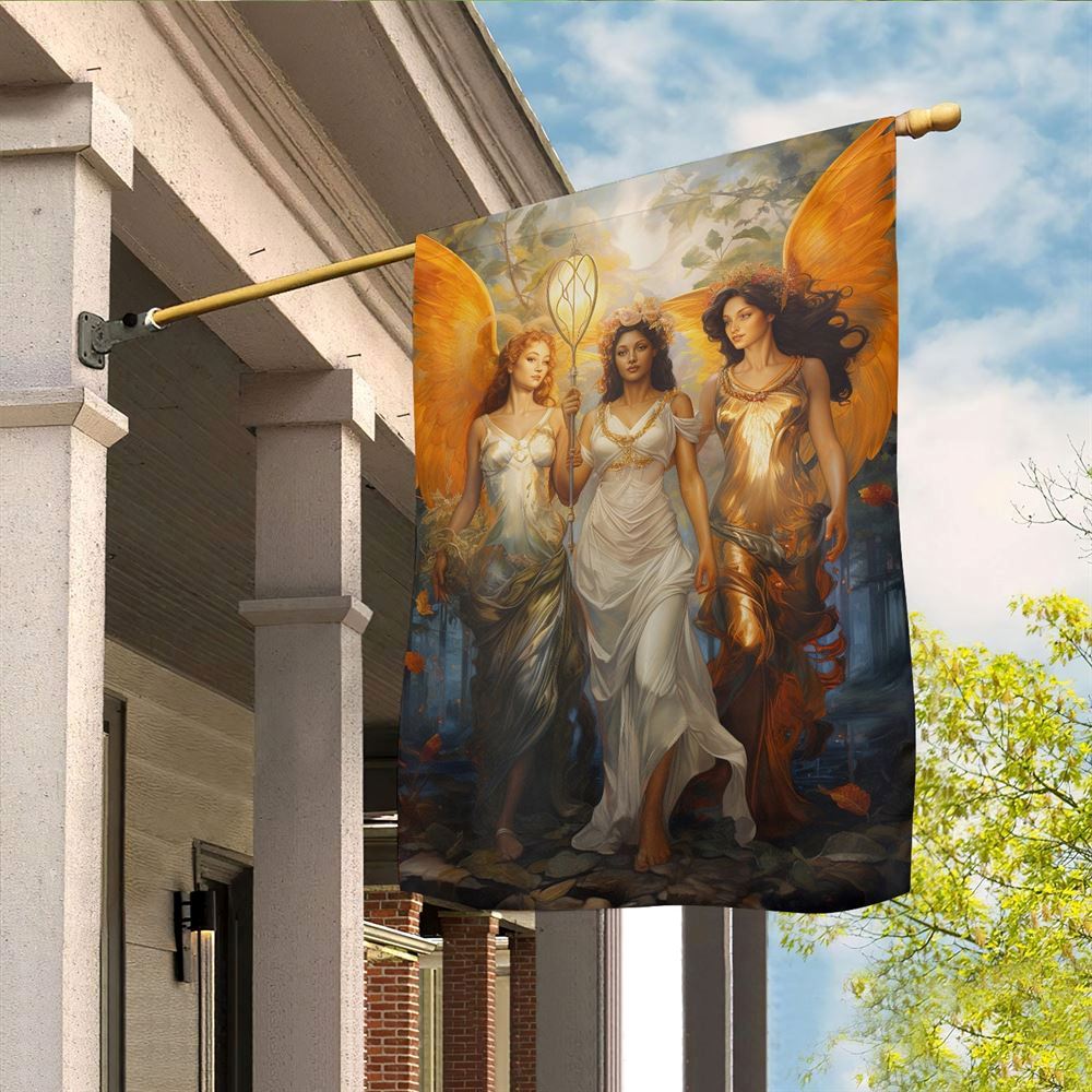 Yuletide Mystique The Angelic Trio Flag, Christmas Angel Garden Flag, Christmas Outdoor Decor Ideas