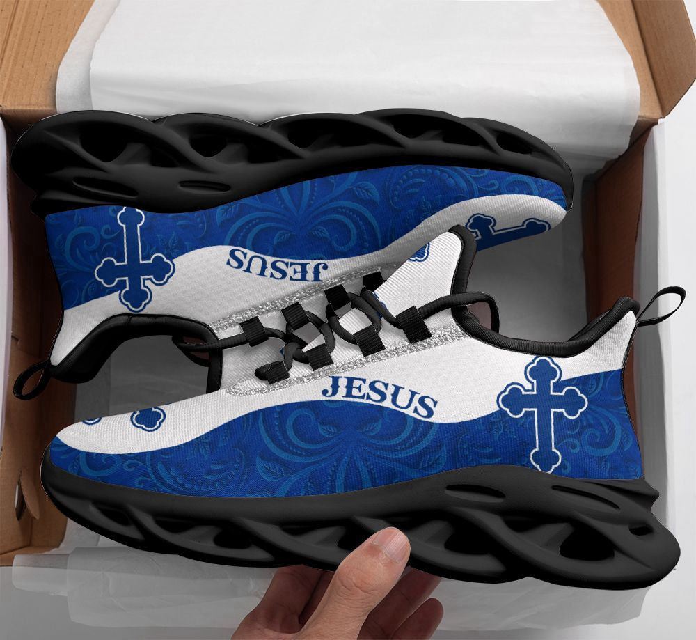 Christian Best Running Shoes, Jesus Running Sneakers Blue White Max Soul Shoes For Men And Women, Jesus Fashion Shoes