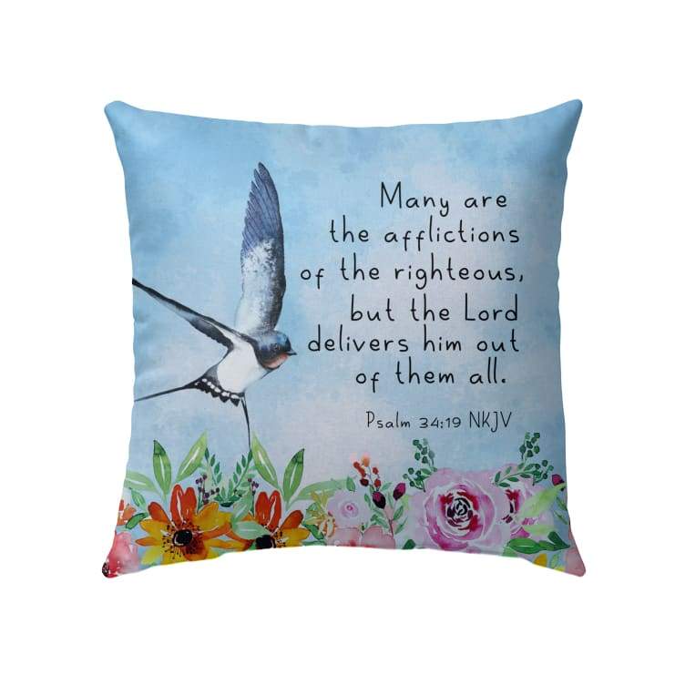 Many Are The Afflictions Of The Righteous Psalm 3419 Bible Verse Pillow