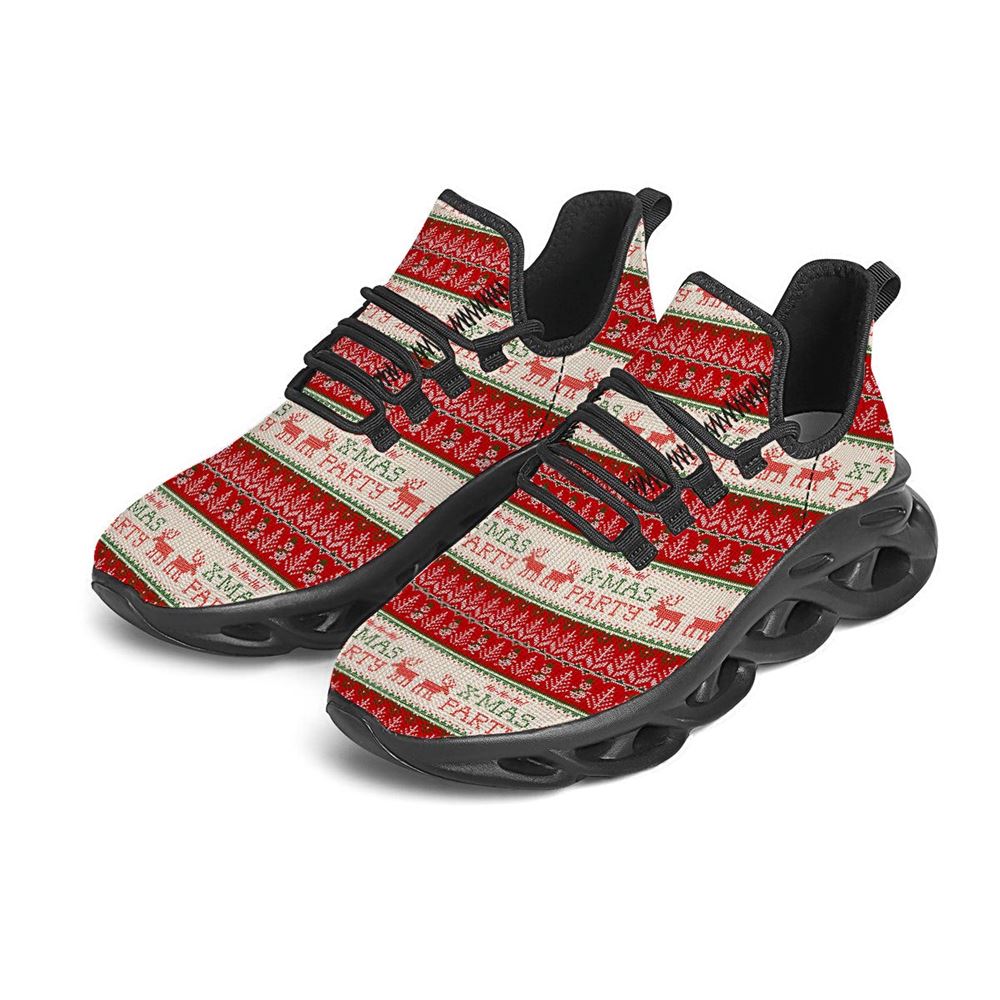 Festive Christmas Knitted Print Pattern Black Max Soul Shoes For Men Women, Best Running Sneaker, Christmas Shoes, Winter Fashion Shoes