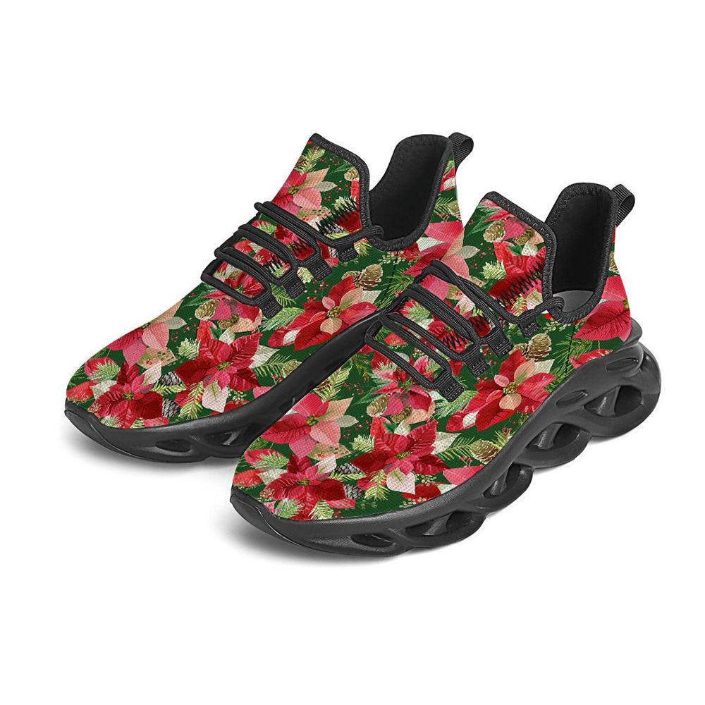 Poinsettia Christmas Vintage Print Pattern Black Max Soul Shoes For Men Women, Best Running Sneaker, Christmas Shoes, Winter Fashion Shoes