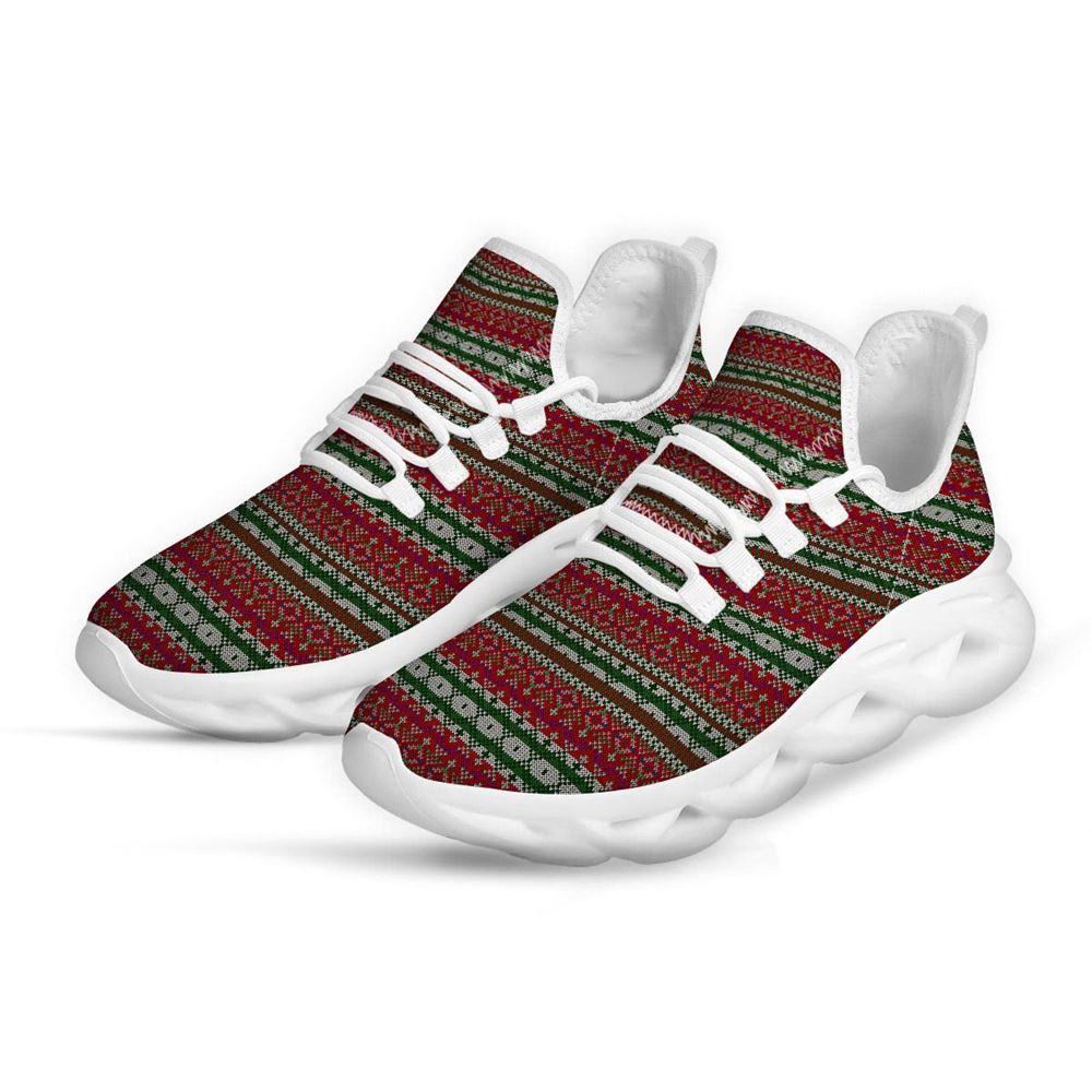 Holiday Knitted Christmas Print Pattern White Max Soul Shoes For Men Women, Best Running Sneaker, Christmas Shoes, Winter Fashion Shoes