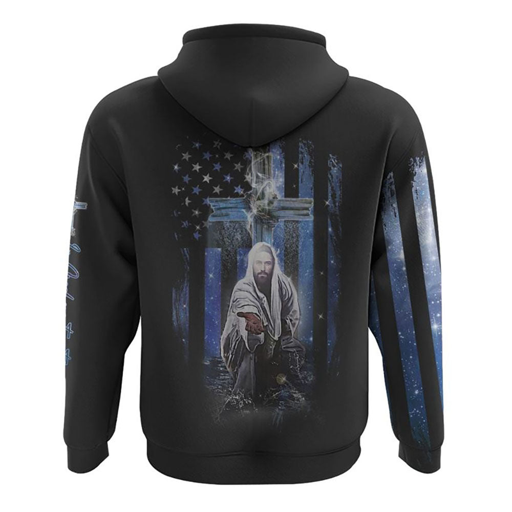 Faith Jesus Cross Galaxy Flag All Over Print 3D Hoodie, Christian Hoodie, Christian Sweatshirt, Bible Verse Shirt