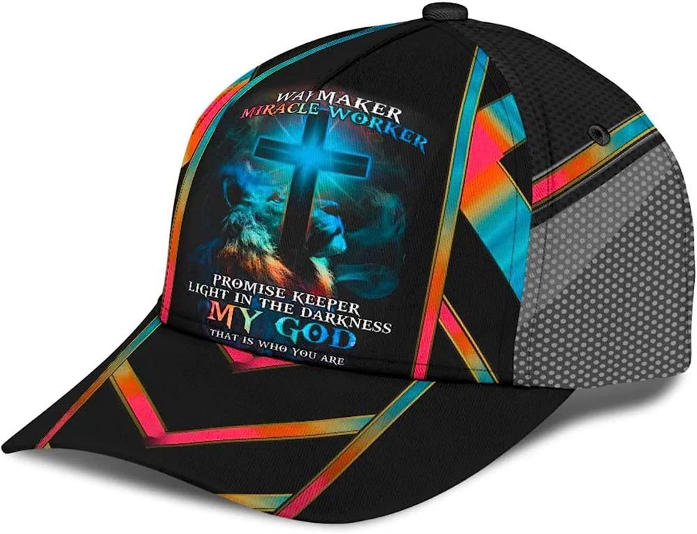 The Lion Cross Light Way Maker Miracle Worker Promise Keeper Classic All Over Print Baseball Cap, God Cap, Gift Ideas For Male