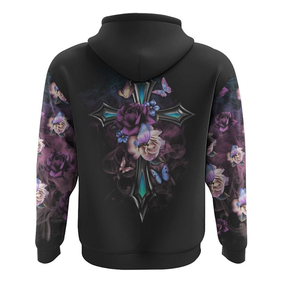 Faith Cross Floral Butterfly All Over Print 3D Hoodie, Christian Hoodie, Christian Sweatshirt, Bible Verse Shirt