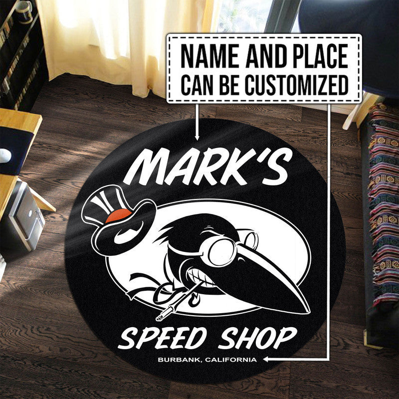 Personalized Hot Rod Speed Shop Garage Round Mat Round Floor Mat Room Rugs Carpet Outdoor Rug Washable Rugs