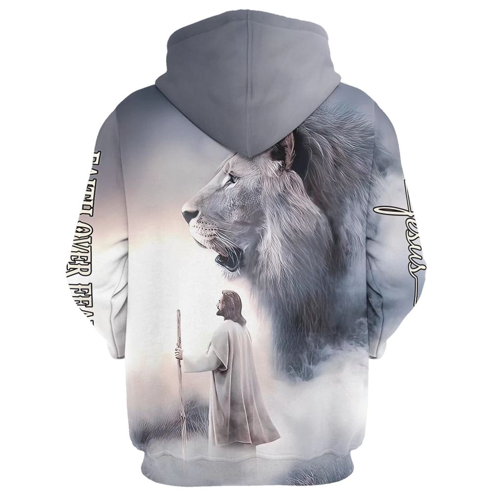 Christian Jesus Lion Faith Over Fear Hoodie For Men & Women, God 3D Printed Hoodie, Christian Apparel Hoodies