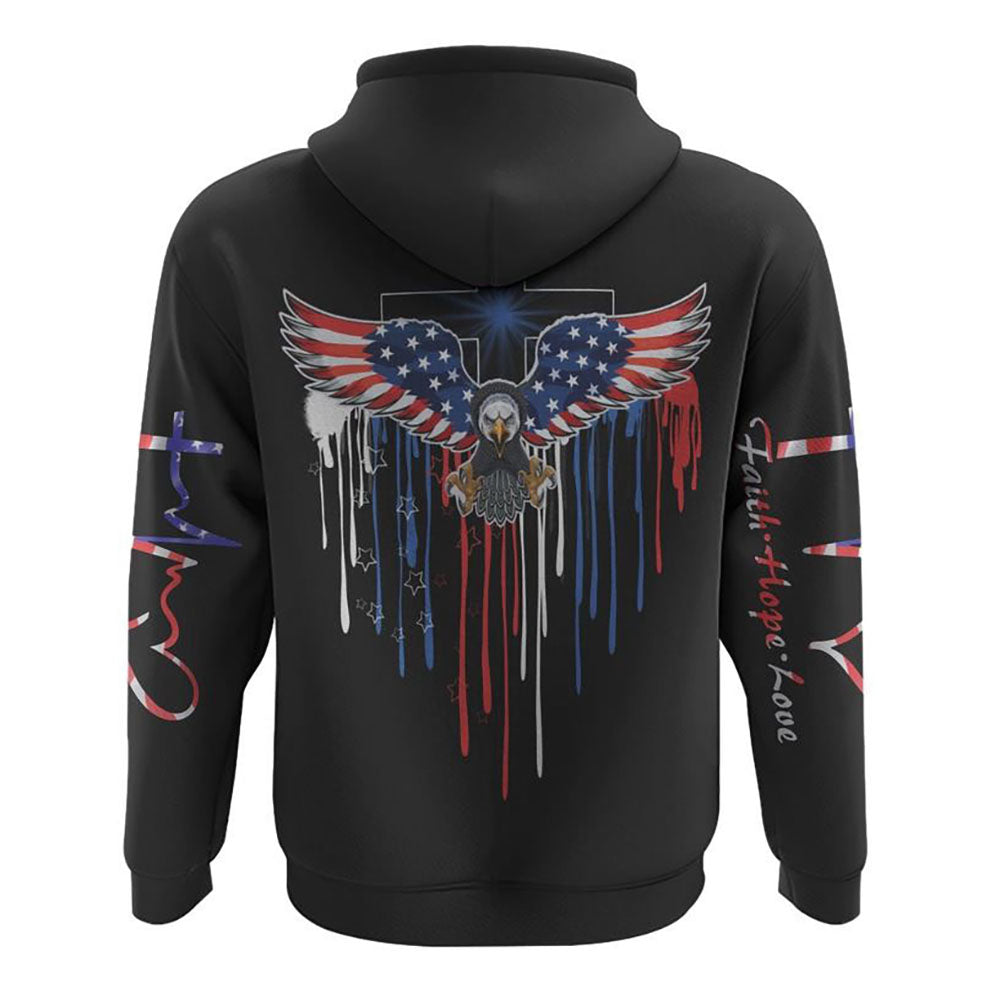 Eagle Melt Heart Cross All Over Print 3D Hoodie, Christian Hoodie, Christian Sweatshirt, Bible Verse Shirt