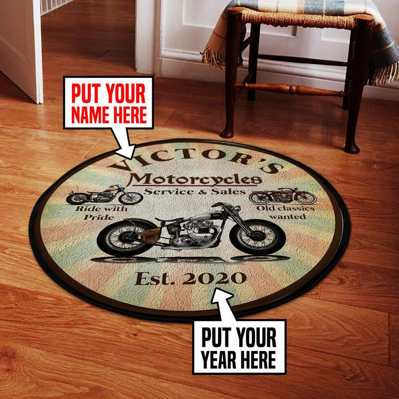 Personalized Motorcycle Garage Living Room Round Mat Circle Rug