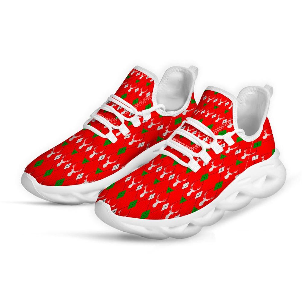 Deer Argyle Christmas Print Pattern White Max Soul Shoes For Men Women, Best Running Sneaker, Christmas Shoes, Winter Fashion Shoes